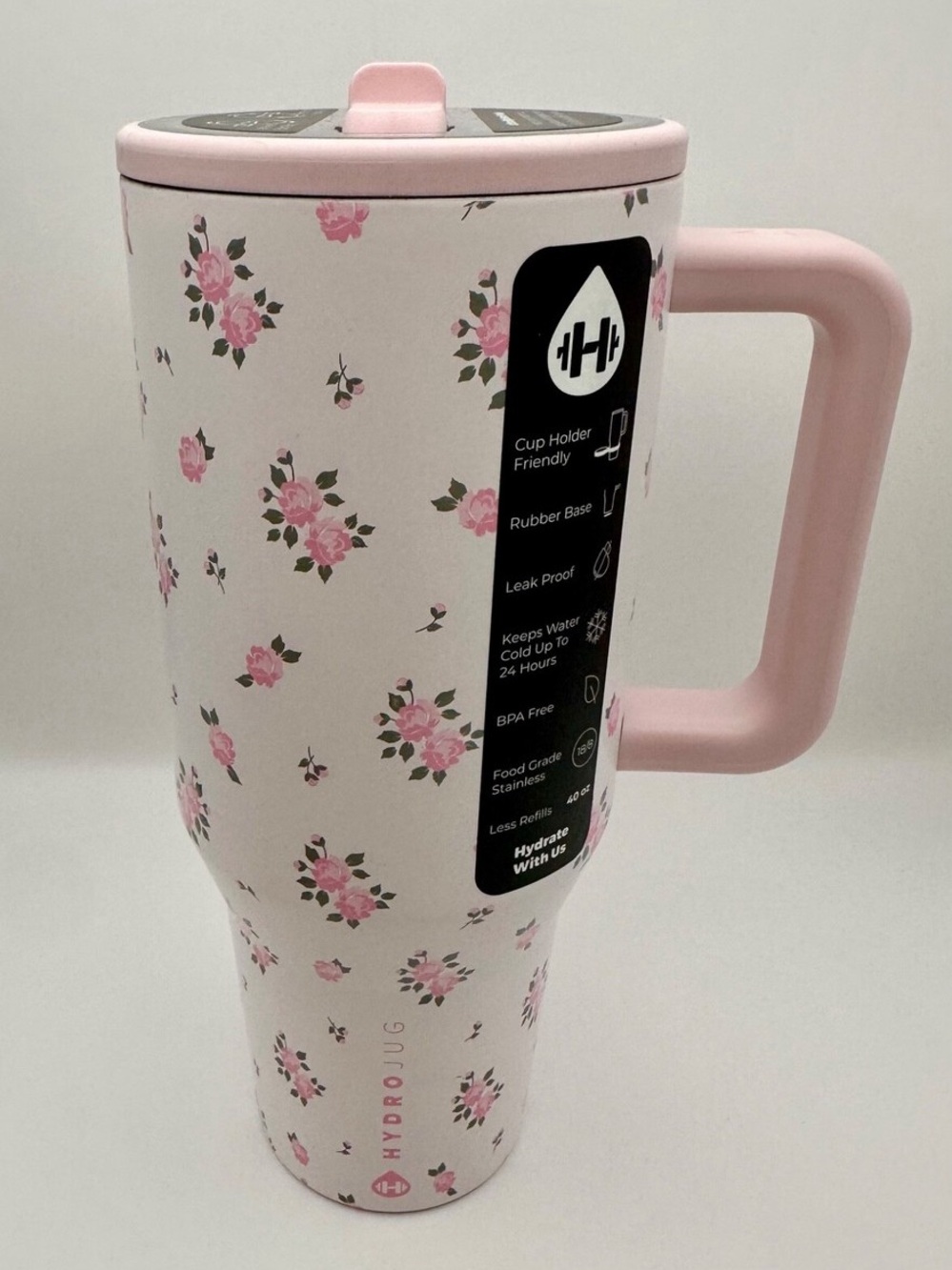 Hydro Flask Pink & White Floral Travel Mug with Handle